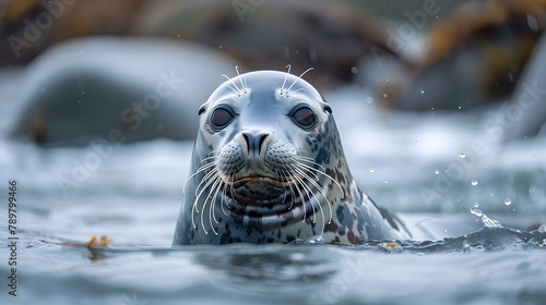 Seal Amidst Pollution: A Call for Ocean Conservation. Concept Ocean Pollution, Marine Life, Environmental Activism, Conservation Efforts, Seal Population