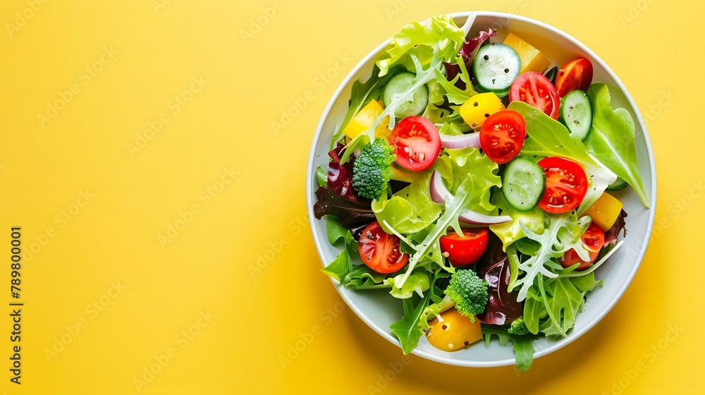 Bowl with fresh salad on color background. Bowl with fresh salad on color background.