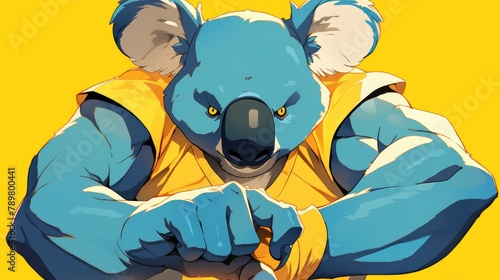 A koala mascot designed as a logo for a school college or league football team presented as a vibrant 2d illustration photo