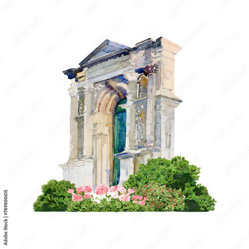 Fototapeta premium Building entrance png watercolor collage element, transparent background