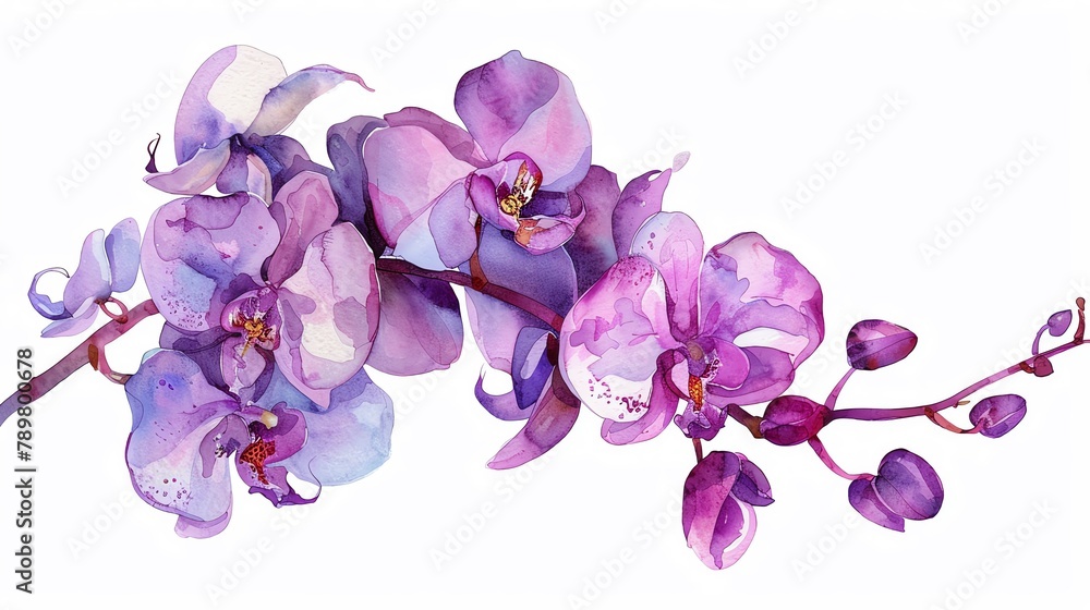 Obraz premium Watercolor orchid clipart featuring exotic blooms in purple and pink hues