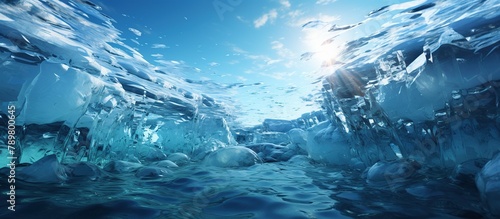 Icebergs in the blue water. © nahij