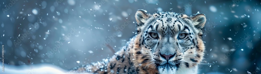 Naklejka premium A snow leopard in the snow