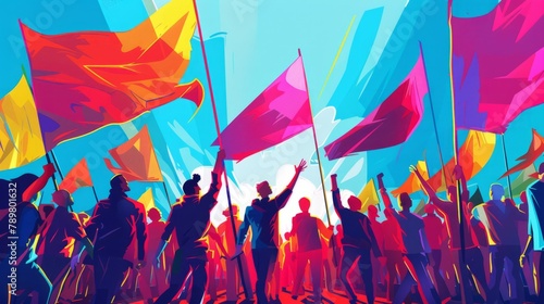 Dynamic rally: diverse labor celebration as workers unite in vibrant solidarity.