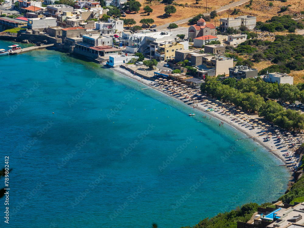 Resort beach viewed from height (Plaka, Crete, Greece)