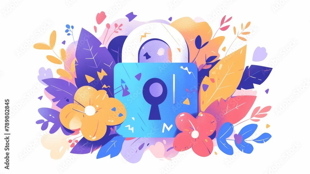 A vibrant cartoon illustration showcasing a padlock symbol accompanied by a percent sign set against a clean white background