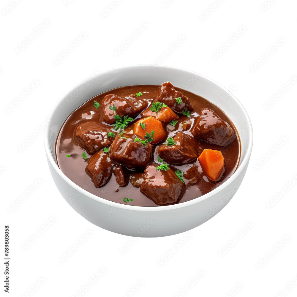 Mouth Watering Bouar Beef Bourguignon Isolated On White Background Mouth Watering Bouar Beef Bourguignon Isolated On White Background