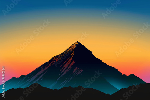 A silhouette of a mountain peak against a colorful sunrise  inspiring adventure.