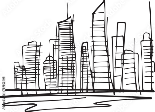 Minimalistic single-line drawing of skyscrapers skyline, Concept of urban architecture and city life