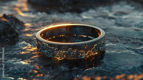 cold metallic textures, 3D rendering of Metal Ring, high reflection,gradient, clean background, close-up photo,high detail, hyper quality, Fantastic Realism,Surrealism, Quixel Megascans Render photo