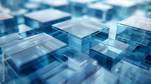 3d image of a squared design with blue lines and a white background, in the style of layered surfaces, soft edges and blurred details, neo-plasticist, intel core, layered compositions photo