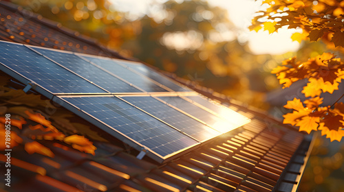 A close-up image of the solar panels installed on the roof, focusing on the texture and material details.