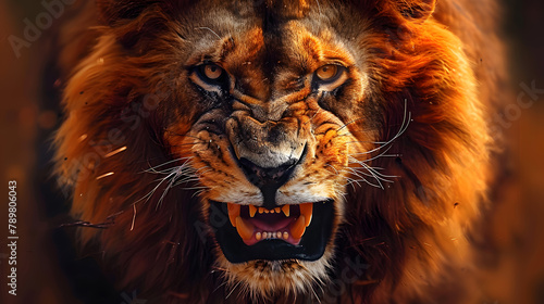 A lion with an intimidating gaze  it s majestic and fierce presence.