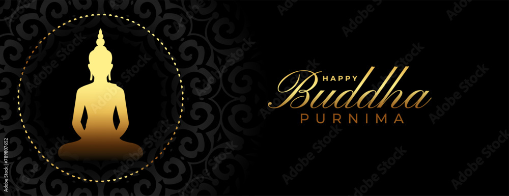 Naklejka premium happy buddha or guru purnima wishes dark wallpaper design