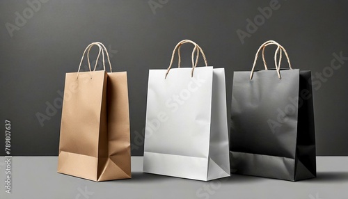 Shopping bag mockups. Paper package isolated on white background. Realistic mockup of craft paper bags