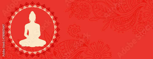 happy vesak day or buddha purnima red banner with text space