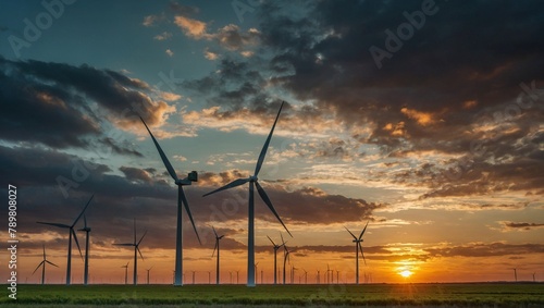 time lapse sunset over the field | wind turbine at sunset