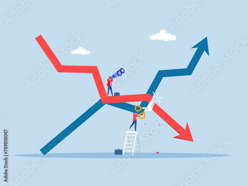 Cut loss concept.businessman is stopping loss with the scissors losses for profit.slowing or worse as inflation rises. stock market slump. World economy recession.vector
