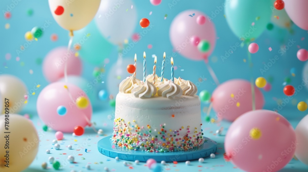 colorful birthday celebration: vibrant cake and festive balloons for joyous occasions colorful birthday celebration: vibrant cake and festive balloons for joyous occasions
