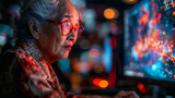 ゲーミングパソコンで遊ぶおばあさん