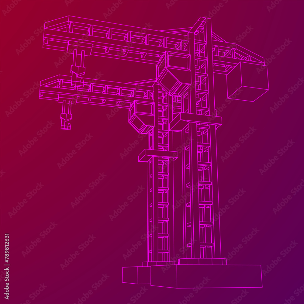 Construction crane tower. Building industrial concept. Wireframe low poly mesh vector illustration. Construction crane tower. Building industrial concept. Wireframe low poly mesh vector illustration.