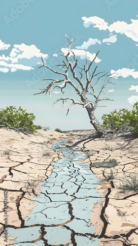 Water Scarcity Crisis  A of Dried-Up Rivers and Parched Landscapes Leading to Conflicts over Clean Water Access