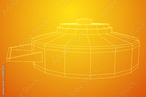 Anti-tank land mine. Army explosive weapon. Military object. Vector illustration. Wireframe low poly mesh vector illustration
