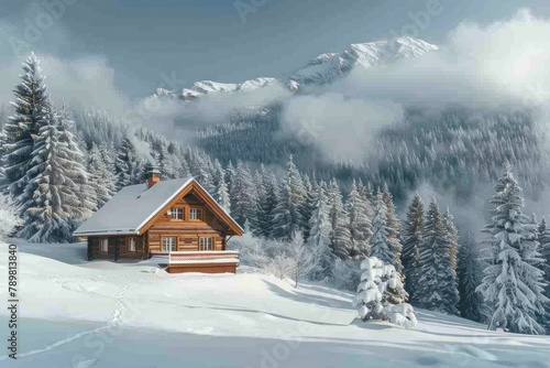 A cabin in the woods with snow on the ground