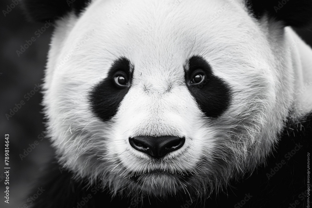 Artistic finesse in monochrome a high-definition photograph of a panda face against a clean white canvas. Artistic finesse in monochrome a high-definition photograph of a panda face against a clean white canvas.