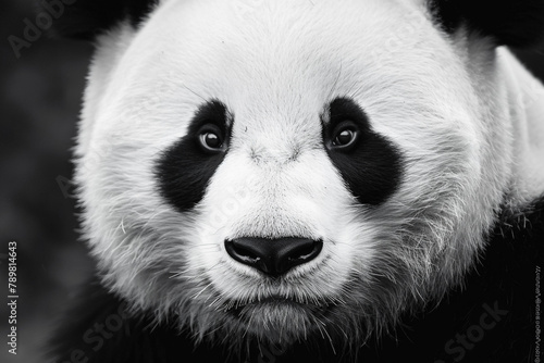 Artistic finesse in monochrome a high-definition photograph of a panda face against a clean white canvas.