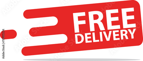 Free delivery red advertisement label, Special offer promotion price tag with shadow, Isolated on white background, Vector illustration