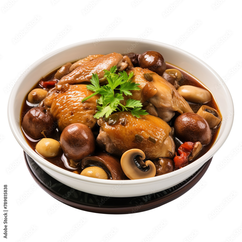 Yummy Braised Chicken with Chestnut isolated on white background
Yummy Braised Chicken with Chestnut isolated on white background