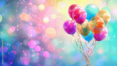 Vibrant colorful balloons: perfect backdrop for celebrations! Ideal for birthdays, anniversaries, weddings, and more. Customizable space for text. Festive 3d render illustration, ready for social medi photo