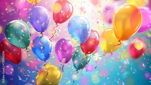 Vibrant colorful balloons: perfect backdrop for celebrations! Ideal for birthdays, anniversaries, weddings, and more. Customizable space for text. Festive 3d render illustration, ready for social medi