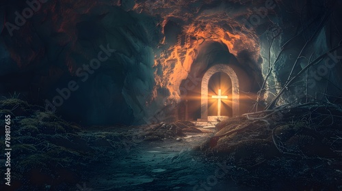 cross light in the cave 