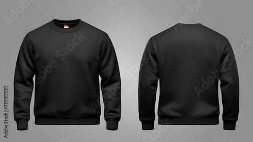 Blank hoodie mockup .Blank sweatshirt black color preview template front and back view on white background. crew neck mock up isolated on white background. Cloth collection. 