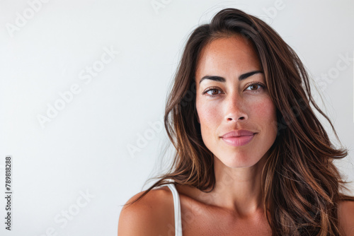Diverse young woman portrait isolated on a bright copyspace background.