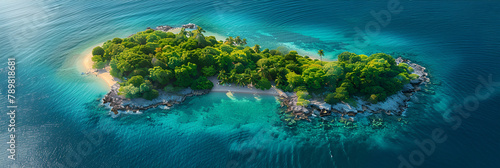 Aerial View of Island Landscape, Tropical island with sea and palm taken from drone Seychelles aerial photo St Pierre Island  © Image Haven