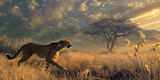 Cheetah in the desert wild forest Cheetah stalking Golden Savannah Exotic Wildlife Safari