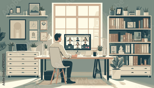 Concept of remote meeting at home. Vector illustration.