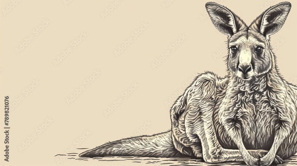  Kangaroo sitting, head turned sideways, eyes open - obrazy, fototapety, plakaty 