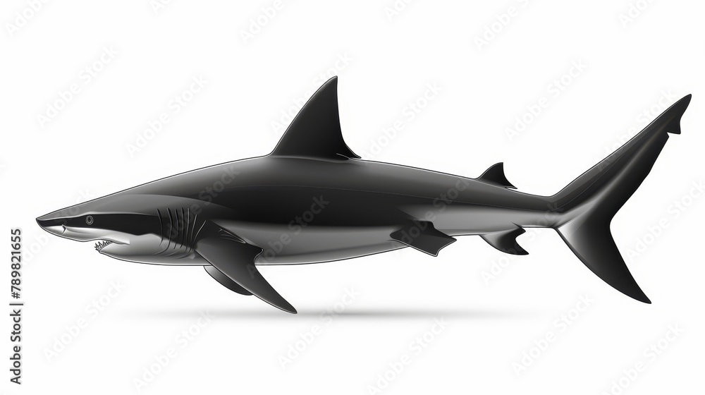 A black-and-white shark image on a white backdrop, featuring a clipping path beneath A black-and-white shark image on a white backdrop, featuring a clipping path beneath