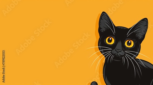  Two black cats, each with bright yellow eyes, are seated against distinct yellow backgrounds