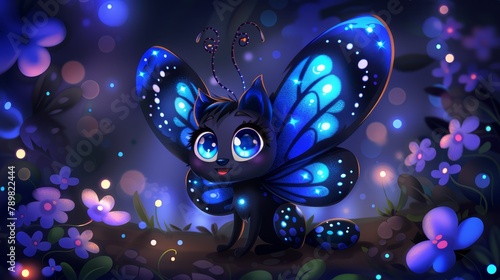  A blue butterfly atop a forest of purple and blue flowers Another forest of similar hue surrounds it