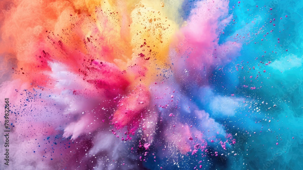 Color Powder Explosion With Rainbow Background,Concept of spectrum, swirl, banner, holi, texture, splash,Colored powder explosion,banner, poster, cover, brochure or presentation.
