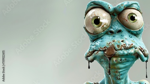   A tight shot of a monumental statue depicting a monster with enormous, weeping eyes photo