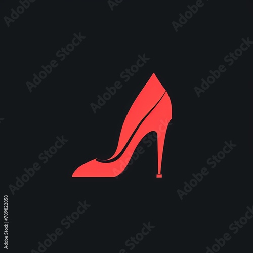  Red high-heel shoe on black background - Minimalist fashion illustration Ideal for logos or icons