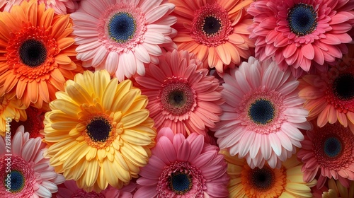   A tight shot of various colored blooms with their centers arranged at picture s heart