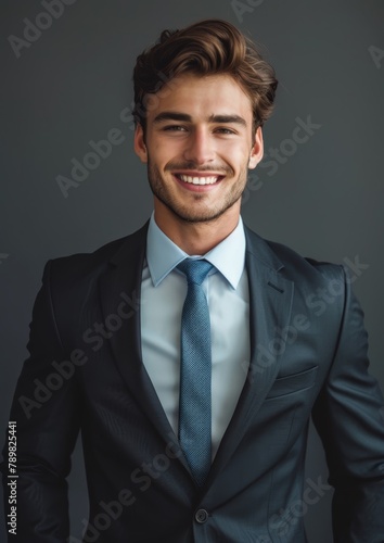  A man in a suit and tie smiles at the camera with his hands in his pockets