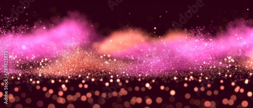  Two blurred images of pink and red powder against a black background
